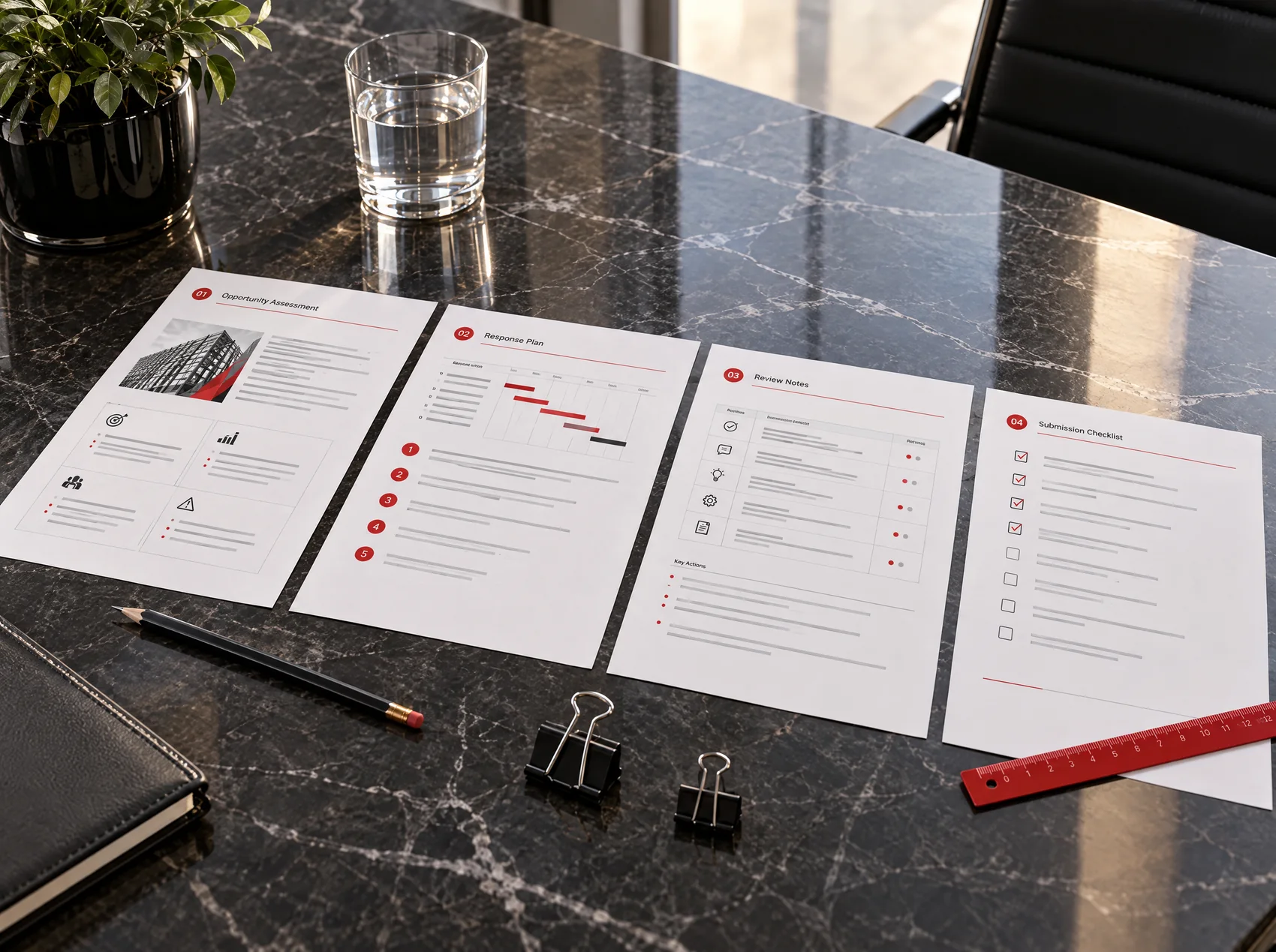 Illustrative bid process sheets for assessment, planning, review and submission
